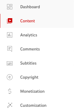 content tab in youtube studio